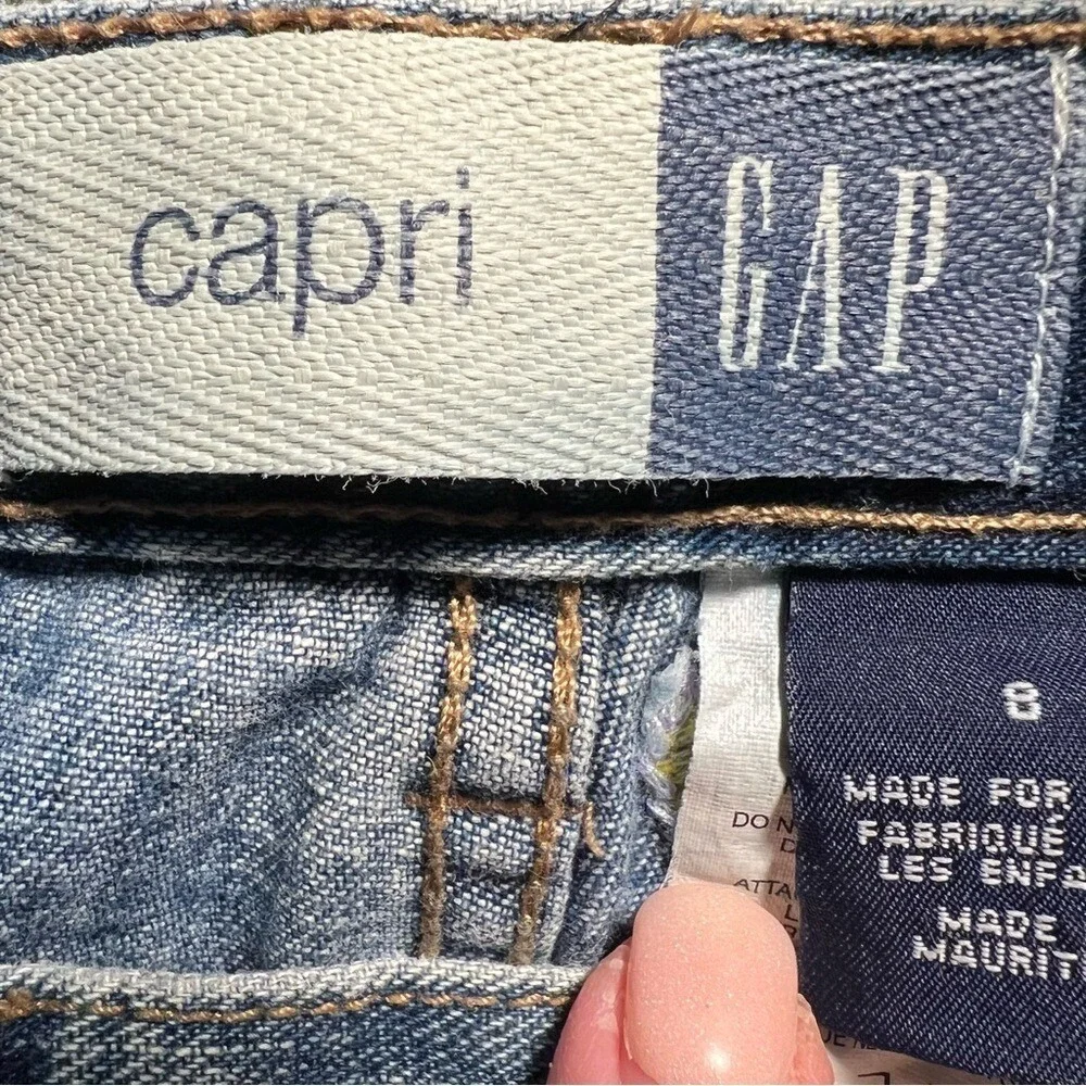 Gap Jeans Girls 8 Capri Embroidered Butterfly Medium Wash Denim Blue 100% Cotton